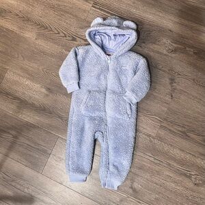 Levi's Light Blue Fleece Hooded Bear Ears Baby Boy 18M Winter Coverall Snowsuit